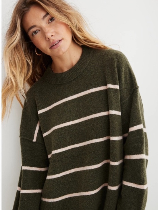 aerie Sweaters - Aerie Unreal Striped Sweater Green and Cream